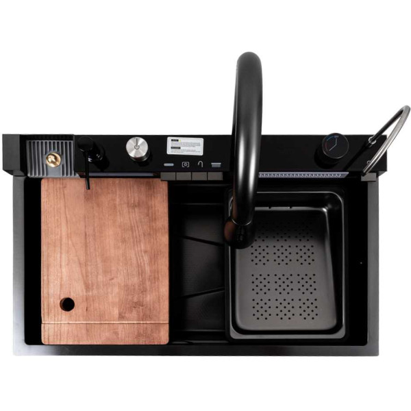 Фото - Мойка кухонная Platinum CM 75x46C PVD черная Handmade "ВОДОСПАД" (Декор)