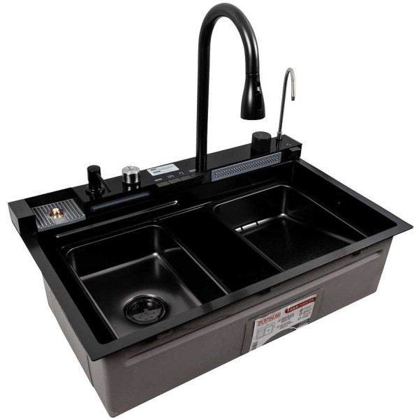 Фото - Мойка кухонная Platinum CM 75x46C PVD черная Handmade "ВОДОСПАД" (Декор)