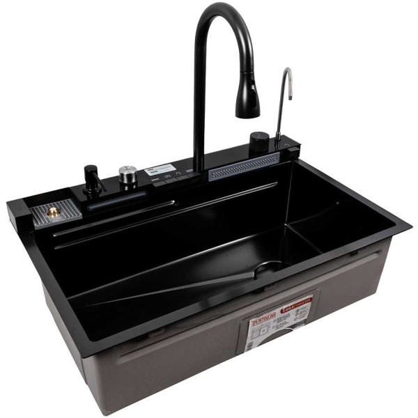 Фото - Мойка кухонная Platinum CM 75x46C PVD черная Handmade "ВОДОСПАД" (Декор)