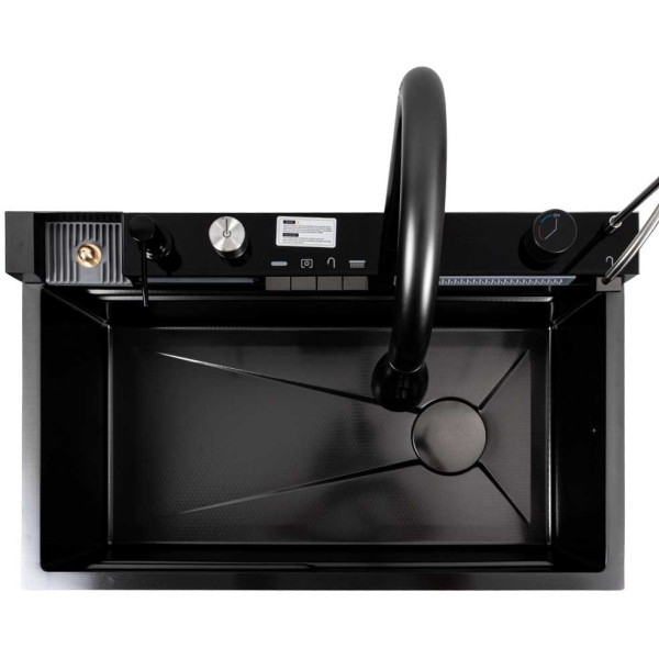 Фото - Мойка кухонная Platinum CM 75x46C PVD черная Handmade "ВОДОСПАД" (Декор)