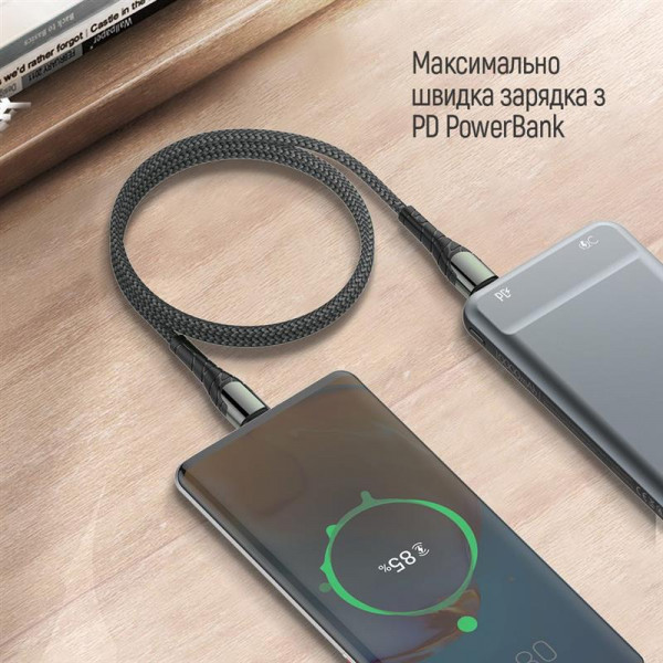 Фото - Кабель синхронизации данных Colorway USB Type-C - USB Type-C PD Fast Charging 3А 65W 1м Grey (CW-CBPDCC040-GR)