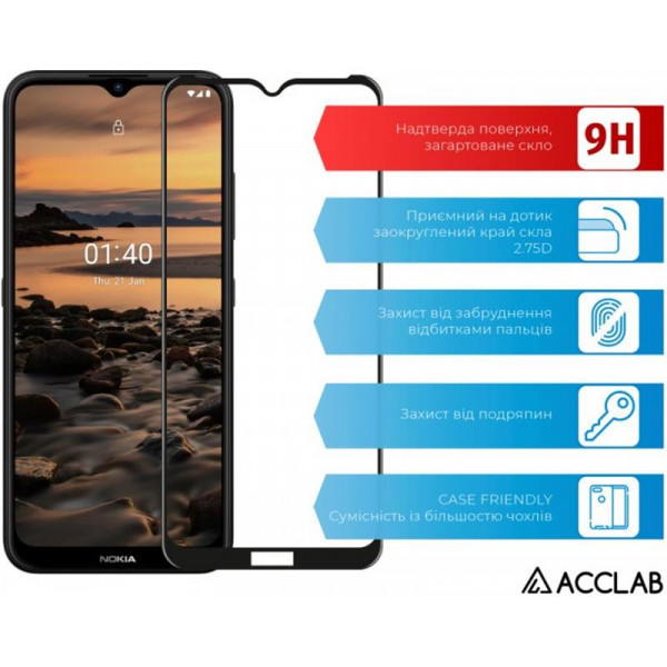 Фото - Защитное стекло для смартфона ACCLAB Full Glue for Nokia 1.4 Black (1283126511790)