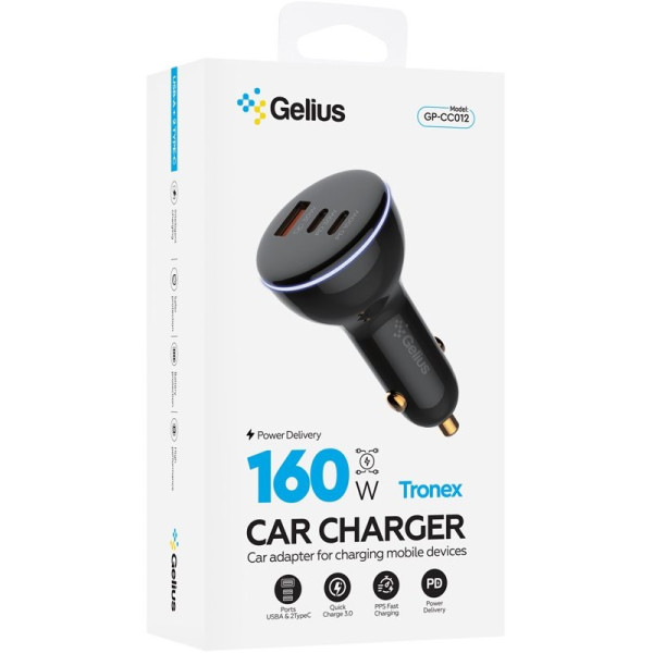 Фото - Автомобильное зарядное устройство Gelius Tronex GP-CC012 1USB + 2Type-C 160W Black (101285)