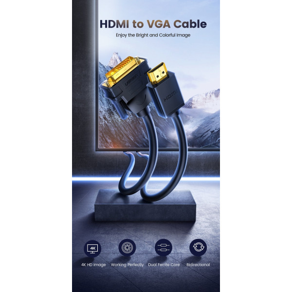Фото - Кабель HDMI UGREEN HD106 HDMI to DVI Cable 3m Black (10136)