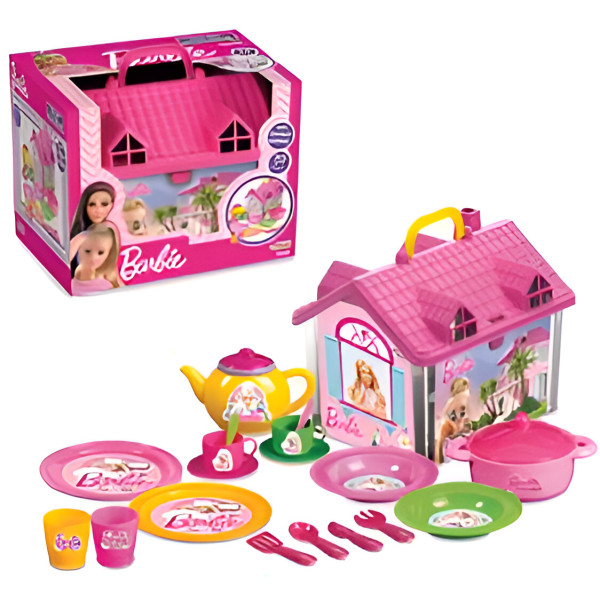 Фото - Сюжетно-ролевая игра. Посуда dede Чайный набор с домиком 19 пр. Barbie (01816)