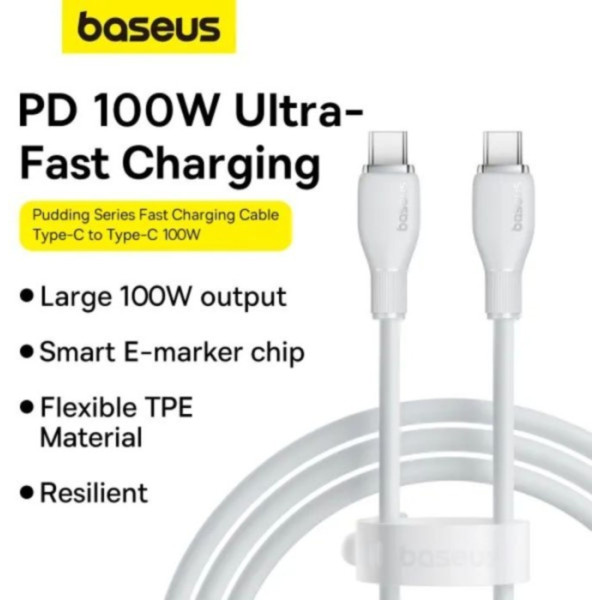 Фото - Кабель синхронизации данных Baseus Type-C/Type-C 100W 2m White (P10355702221-01)