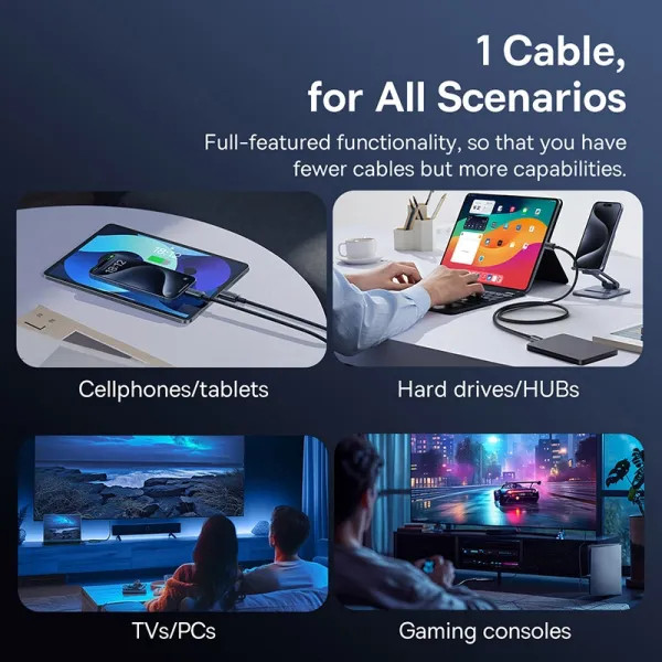 Фото - Кабель синхронизации данных Baseus Crystal Shine USB3,2 Full Featured Fast USB-C to USB-C 100W 1,5m 20Gb Cluster Black (P10318204111-00)