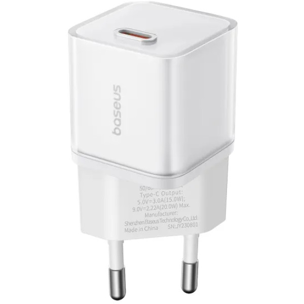 Фото - Сетевое зарядное устройство Baseus GaN5S Fast Charger 1C 20W EU Moon White (P10162503213-00)