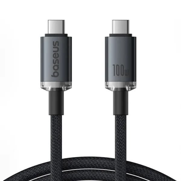 Фото - Кабель синхронизации данных Baseus Crystal Shine USB3,2 Full Featured Fast USB-C to USB-C 100W 1,5m 20Gb Cluster Black (P10318204111-00)