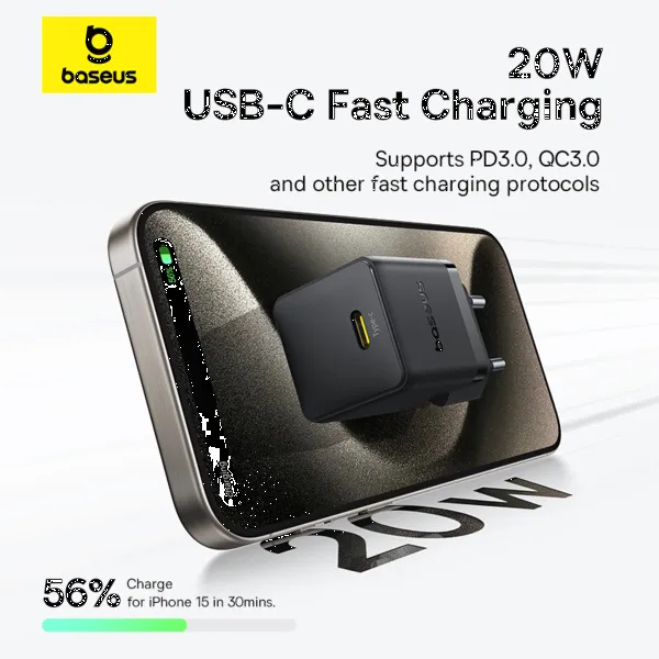 Фото - Сетевое зарядное устройство Baseus Palm Fast Charger 1C 20W EU Cluster Black (P10111602113-01)