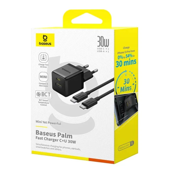 Фото - Сетевое зарядное устройство Baseus Palm Fast Charger Type-C+USB 30W (P1011160A113-01)