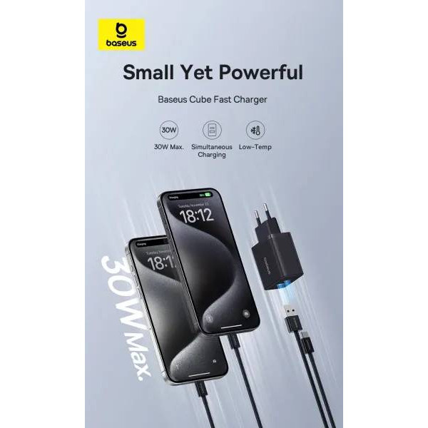 Фото - Сетевое зарядное устройство Baseus Cube Fast Charger C+U 30W EU Cluster Black (P10111404113-00)