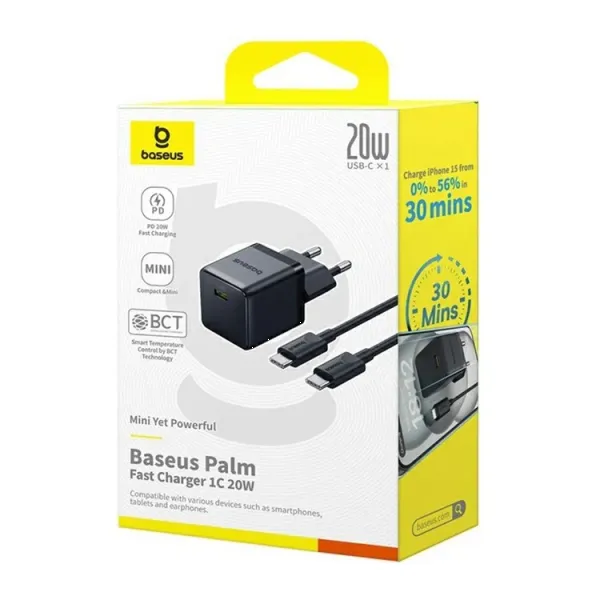 Фото - Сетевое зарядное устройство Baseus Palm Fast Charger 1C 20W EU Cluster Black (P10111602113-01)