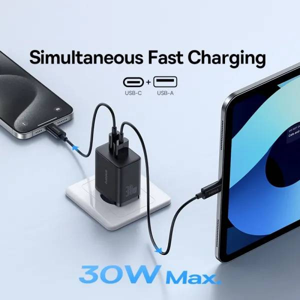 Фото - Сетевое зарядное устройство Baseus Cube Fast Charger C+U 30W EU Cluster Black (P10111404113-00)