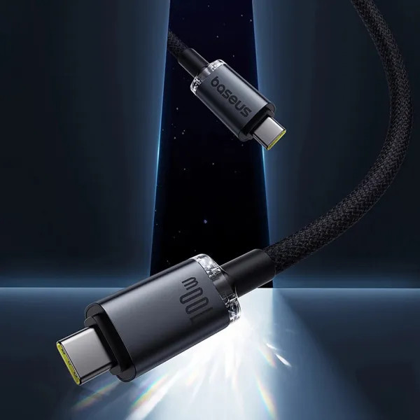 Фото - Кабель синхронизации данных Baseus Crystal Shine USB3,2 Full Featured Fast USB-C to USB-C 100W 1,5m 20Gb Cluster Black (P10318204111-00)