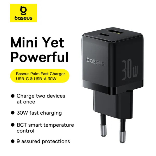 Фото - Сетевое зарядное устройство Baseus Palm Fast Charger Type-C+USB 30W (P1011160A113-01)