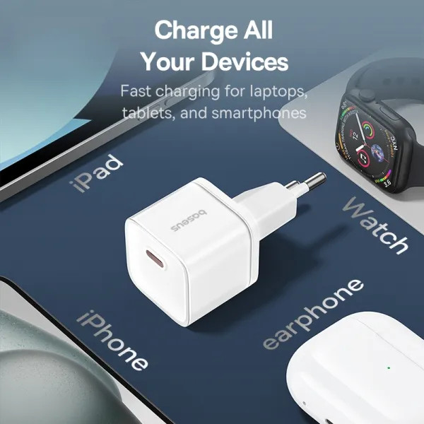 Фото - Сетевое зарядное устройство Baseus GaN5S Fast Charger 1C 20W EU Moon White (P10162503213-00)