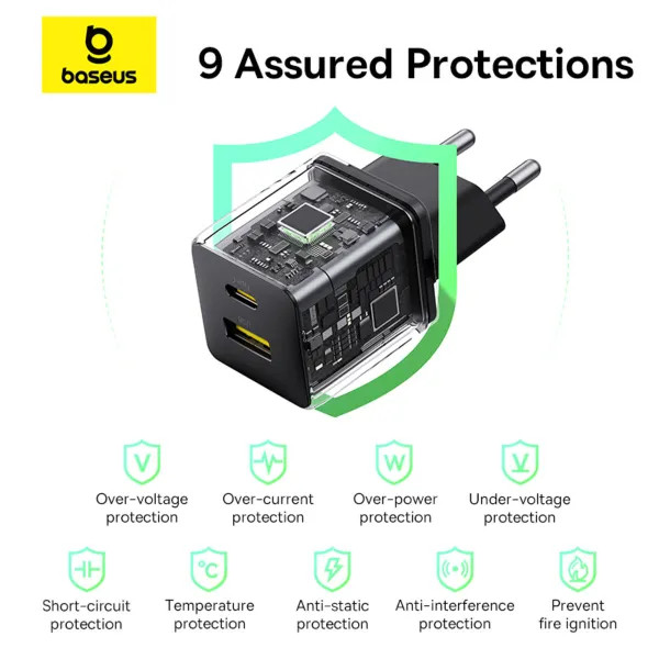 Фото - Сетевое зарядное устройство Baseus Palm Fast Charger Type-C+USB 30W (P1011160A113-01)