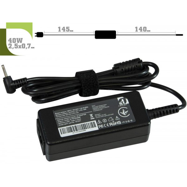 Фото - Зарядное устройство для ноутбука 1stCharger Samsung 40W 12V 3.33A 2.5x0.7 силовой кабель (AC1STSA40WB)