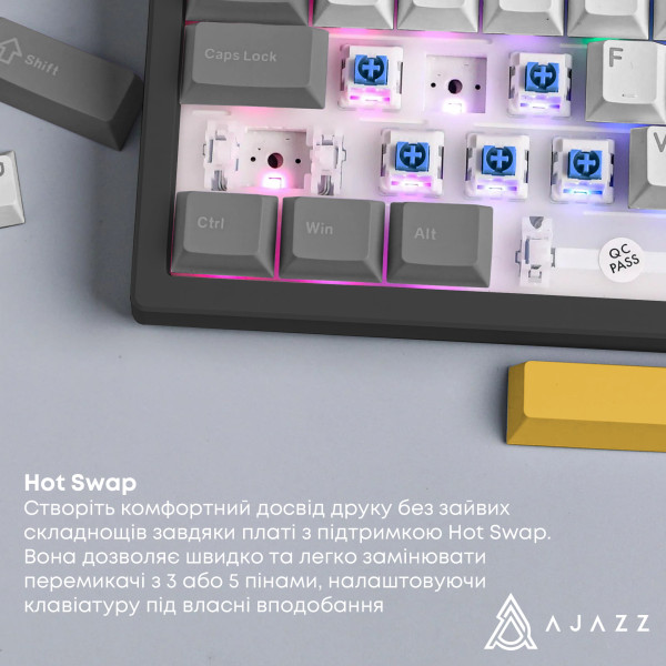 Фото - Клавиатура проводная игровая Ajazz AK870 V2 Flying Fish switches Black Gray Yellow (AK870-V2-FF-BGY)