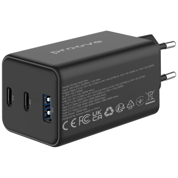 Фото - Сетевое зарядное устройство Proove Pocket GaN 65W (2Type-C + USB) Black (WCPG65121201)