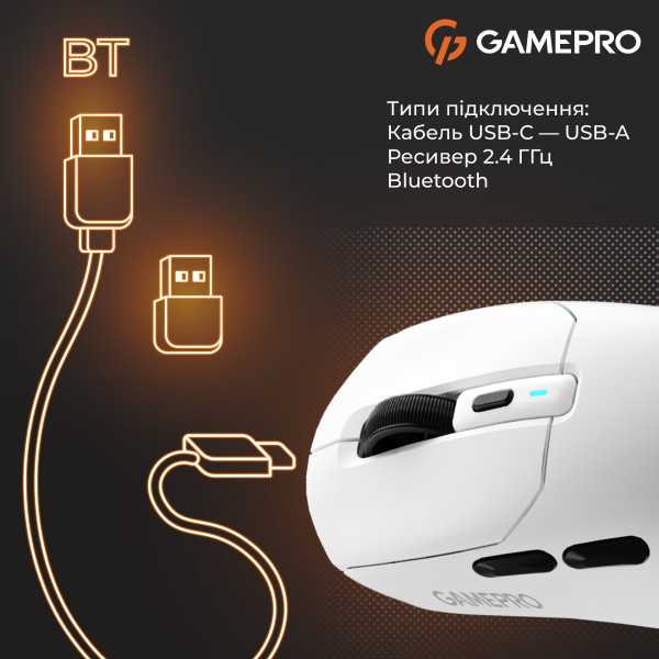 Фото - Мышь беспроводная игровая GamePro Genesis Airmaster Wireless/Bluetooth/USB PixArt PAW3311 Sensor White (GM167W)