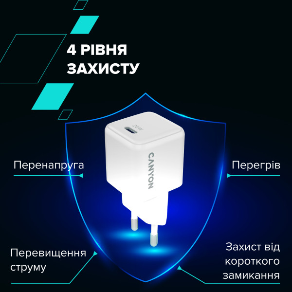 Фото - Сетевое зарядное устройство Canyon CU20C GaN 20W 1xPD White (CNS-CUW20C)