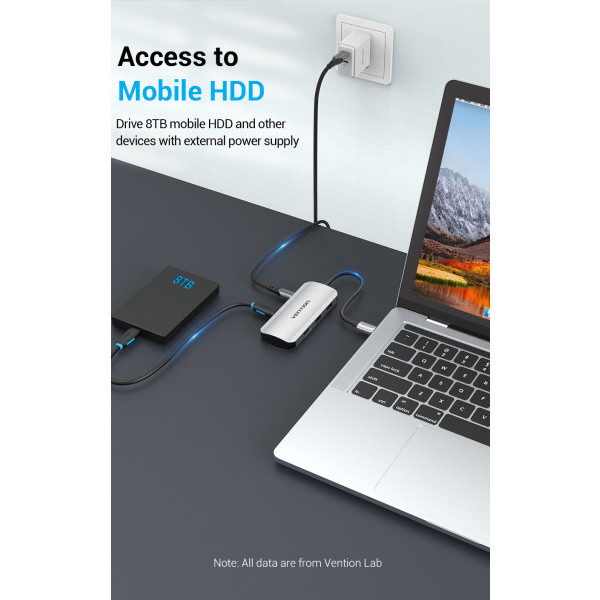 Фото - Хаб USB Vention USB3.1 Type-C - USB 3.0x4/Micro-B Hub Hub 5-in-1 (TNAHB)