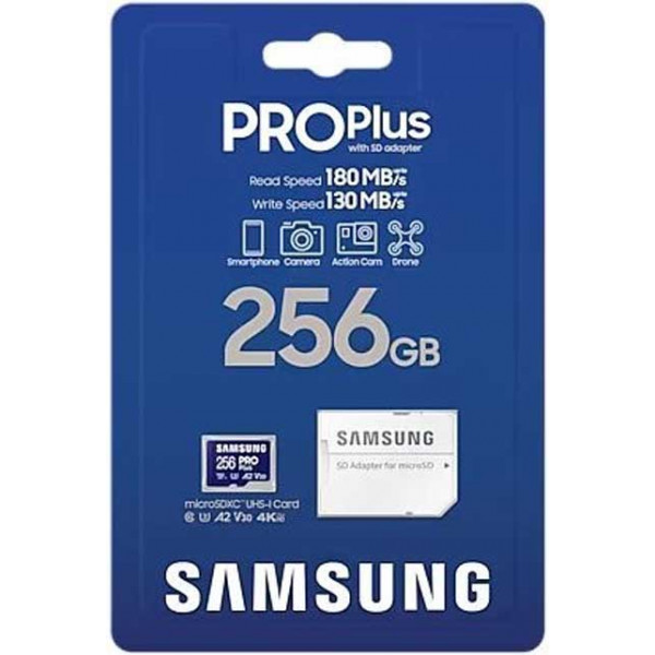 Фото - Карта памяти Samsung PRO Plus microSDXC 256GB UHS-I U3 V30 A2 + SD адаптер (MB-MD256SA/EU)