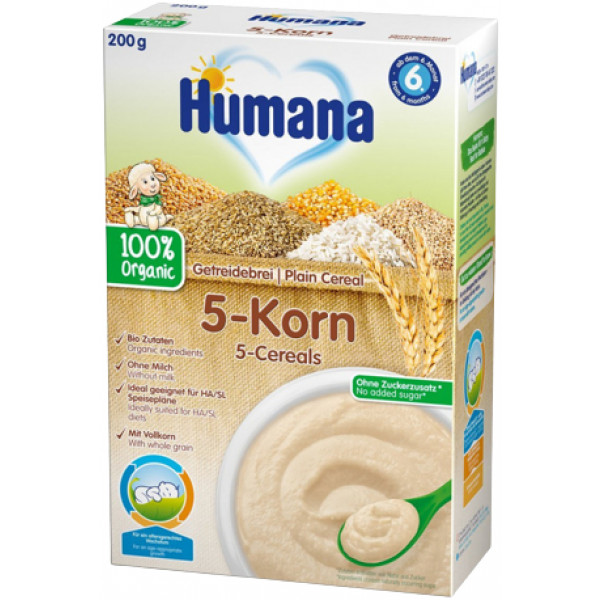 Фото - Детская каша безмолочная Humana 5 злаков с 6 месяцев 200 г (4031244775627)