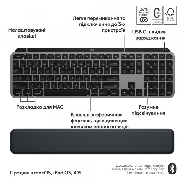 Фото - Уценка - Клавиатура+мышь беспроводная Logitech MX Keys S Combo for Mac Space Grey (920-012845)
