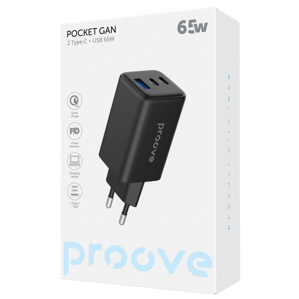Фото - Сетевое зарядное устройство Proove Pocket GaN 65W (2Type-C + USB) Black (WCPG65121201)