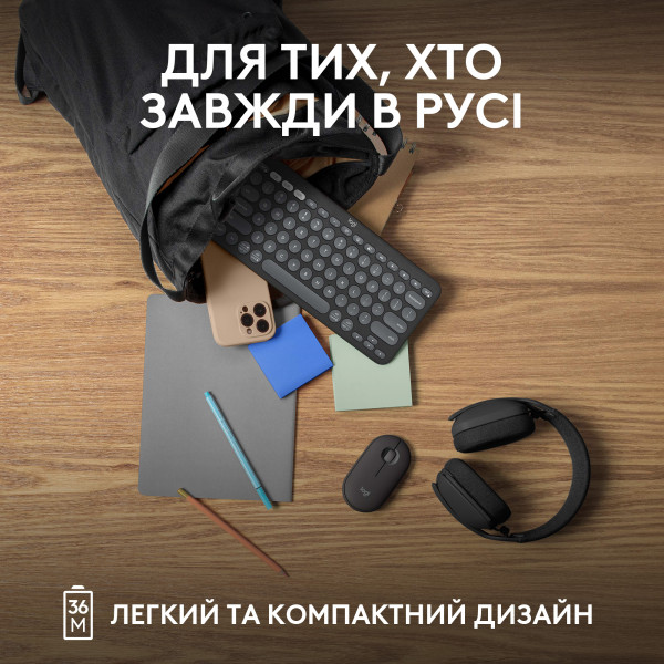 Фото - Клавиатура беспроводная Logitech K380s Pebble Keys 2 Graphite Bluetooth (920-011851)