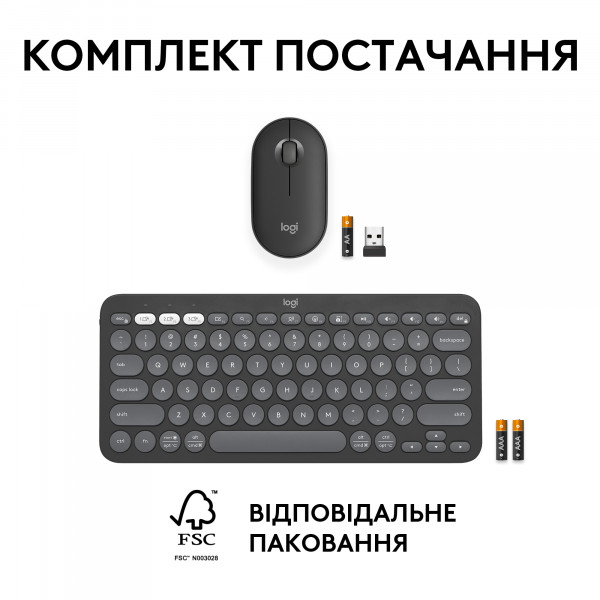 Фото - Уценка - Клавиатура+мышь беспроводная Logitech Pebble 2 Combo Graphite Wireless (920-012239)