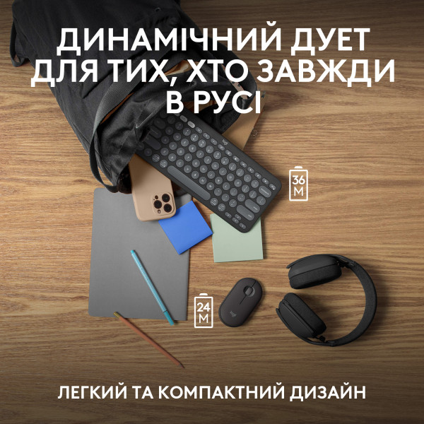 Фото - Уценка - Клавиатура+мышь беспроводная Logitech Pebble 2 Combo Graphite Wireless (920-012239)