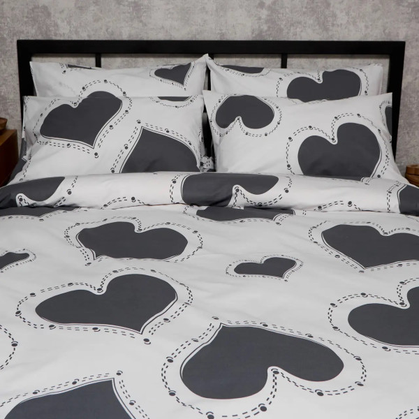 Фото - Комплект постельного белья Moon&Star Бязь Gold Люкс Grey Love King Size 220x240 нав. 4х70х70 (MS-820009349)