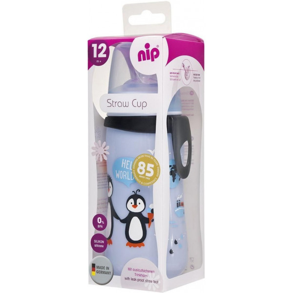 Фото - Поильник-непроливайка детский NIP РР с трубочкой Straw Cup Пингвинчики, 330 мл. (35067)
