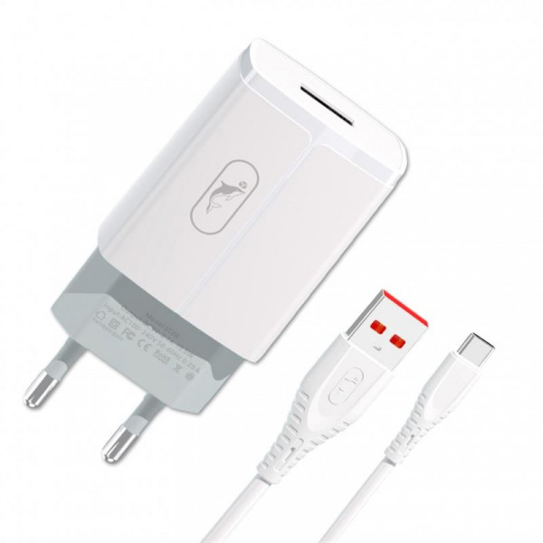 Фото - Сетевое зарядное устройство SkyDolphin SC06T (1USBx2.4A) White (MZP-000179) + кабель USB Type-C