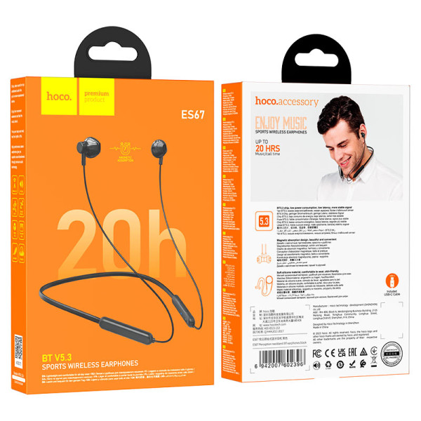 Фото - Наушники вкладыши беспроводные HOCO ES67 Perception neckband Black (6942007602396)