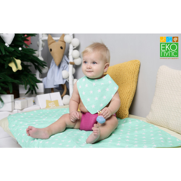 Фото - Слюнявчик ЕКО ПУПС -бандана Eсo Cotton р. 21х30. Звезды ментол (BEC-011)