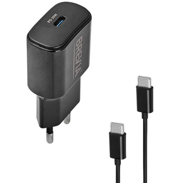 Фото - Сетевое зарядное устройство Brevia ePower PD20W + Cable USB-C to USB-C 1m (45020CCB)