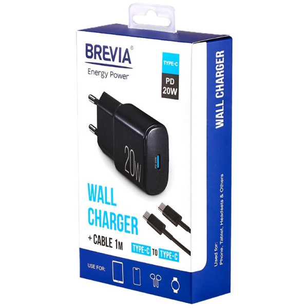 Фото - Сетевое зарядное устройство Brevia ePower PD20W + Cable USB-C to USB-C 1m (45020CCB)