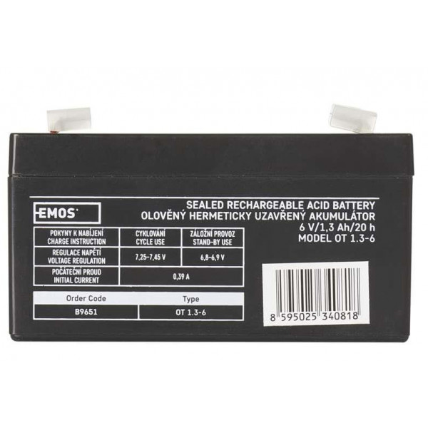 Фото - Аккумулятор для ИБП EMOS B9651, AGM 6V, 1.3Ah fast 4,7mm