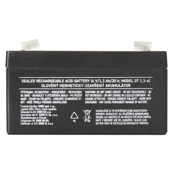 Фото - Аккумулятор для ИБП EMOS B9651, AGM 6V, 1.3Ah fast 4,7mm