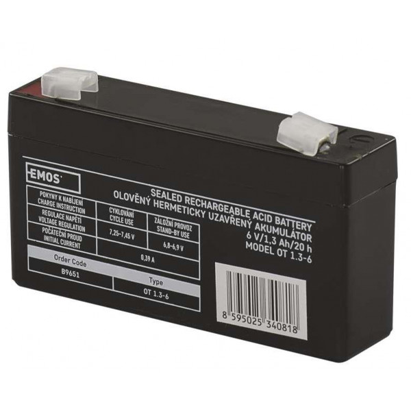 Фото - Аккумулятор для ИБП EMOS B9651, AGM 6V, 1.3Ah fast 4,7mm