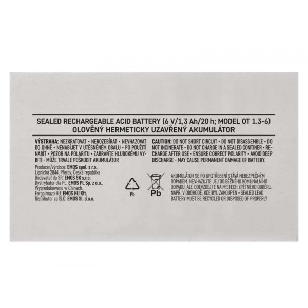 Фото - Аккумулятор для ИБП EMOS B9651, AGM 6V, 1.3Ah fast 4,7mm