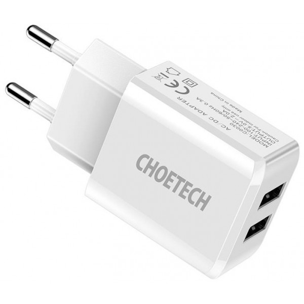 Фото - Сетевое зарядное устройство Choetech 2USBх2A White (C0030)