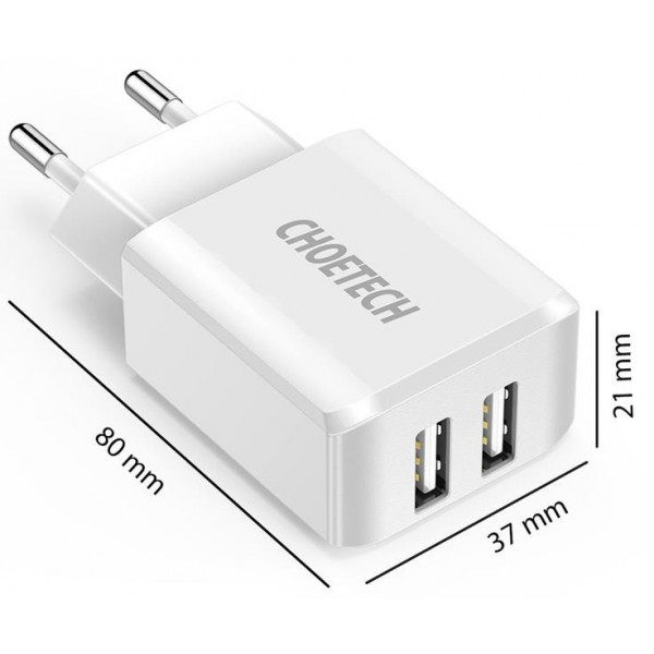 Фото - Сетевое зарядное устройство Choetech 2USBх2A White (C0030)