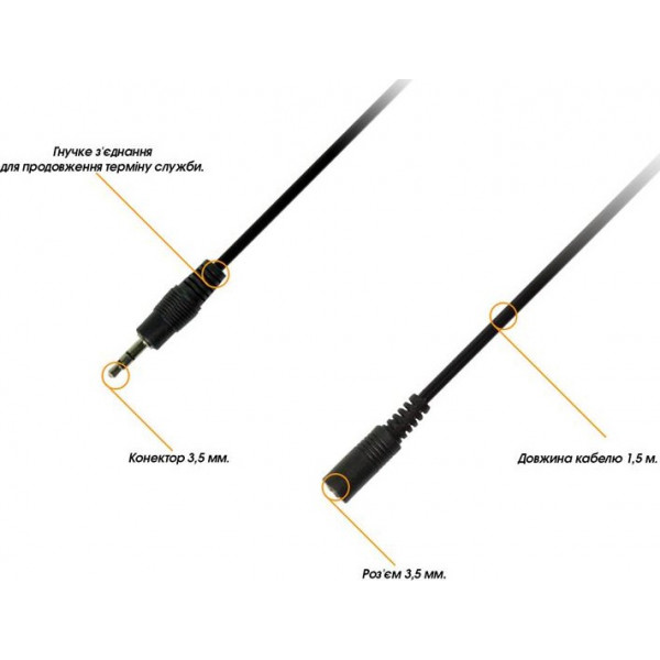 Фото - Кабель 3.5 мм - 3.5 мм Piko AUX 3.5mm M - 3.5 F 1.5m (1283126473937)