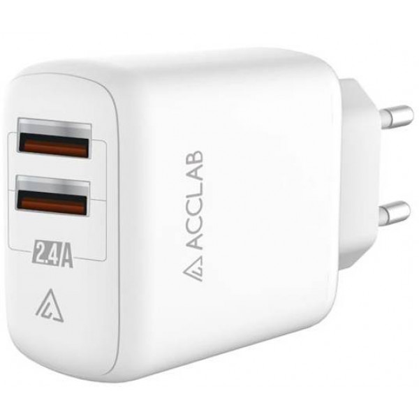 Фото - Сетевое зарядное устройство ACCLAB AL-TC224 2хUSB 5В/2,4A/12W White (1283126538834)
